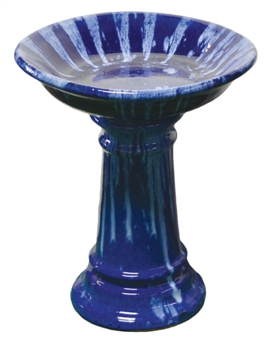 blue glazed bird bath